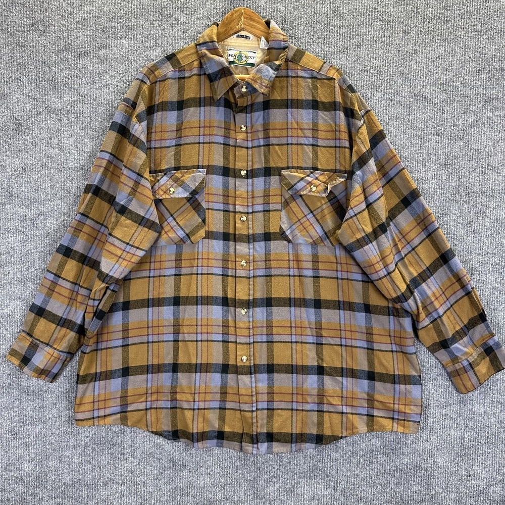 Vintage Northwest Shirt Mens 3XL Purple Plaid Flannel Button Up 90s Hong Kong